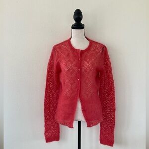 LAUNDRY by Shelli Segal 🍒 Coral Mohair Lace Knit Cardigan size Large